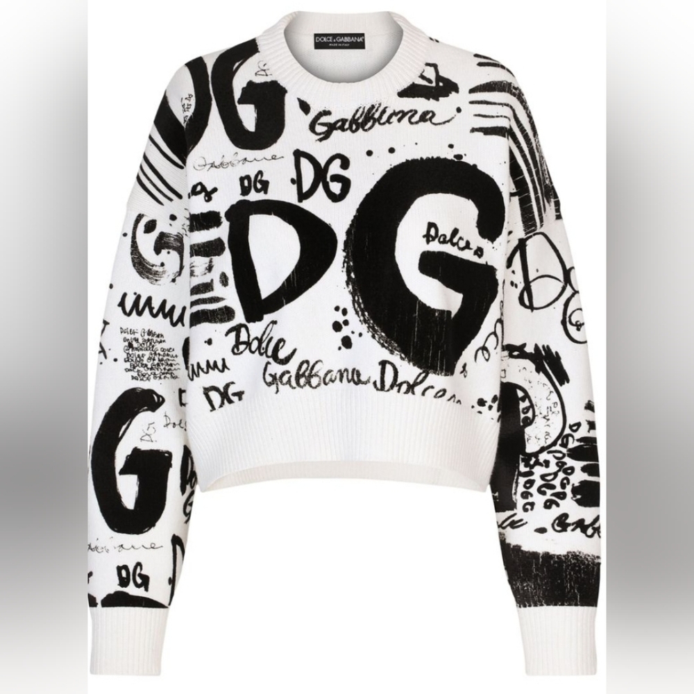 Dolce & GabbanaWhite Logo Wool Sweater size 48 IT (US 12) Worn once!